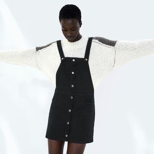 Zara Corduroy Pinafore Dress Black Size S